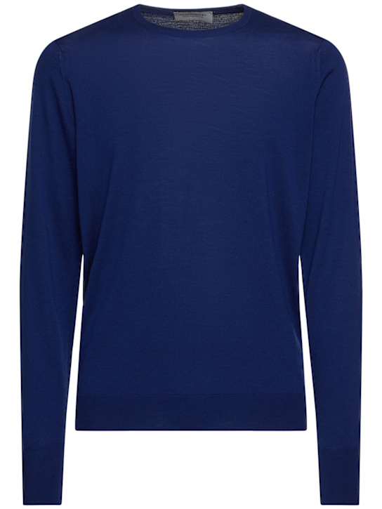 John Smedley: Marcus extrafine wool knit crew sweater - Blue - men_0 | Luisa Via Roma