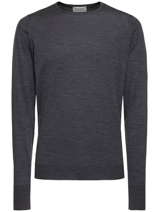 John Smedley: Marcus extrafine wool knit crew sweater - Black/Grey - men_0 | Luisa Via Roma