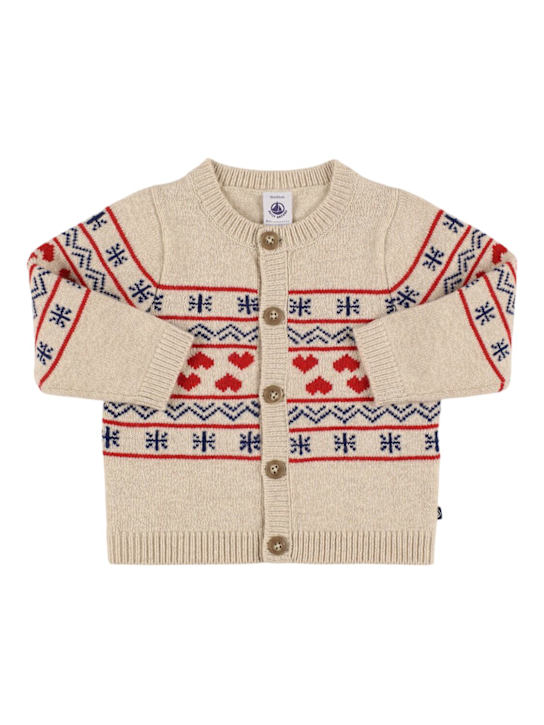 Petit Bateau: Jacquard knit wool blend cardigan - kids-girls_0 | Luisa Via Roma