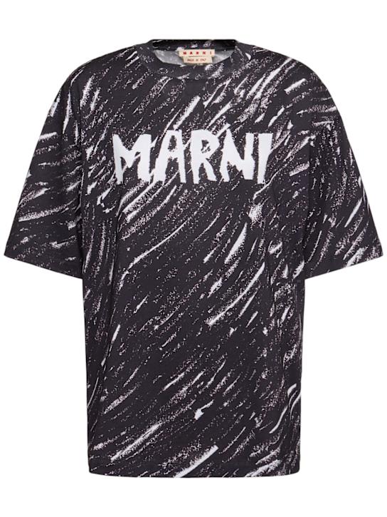 Marni: Logo print cotton jersey t-shirt - Black/White - women_0 | Luisa Via Roma