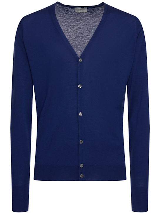 John Smedley: Bryn extrafine wool knit cardigan - Blue - men_0 | Luisa Via Roma