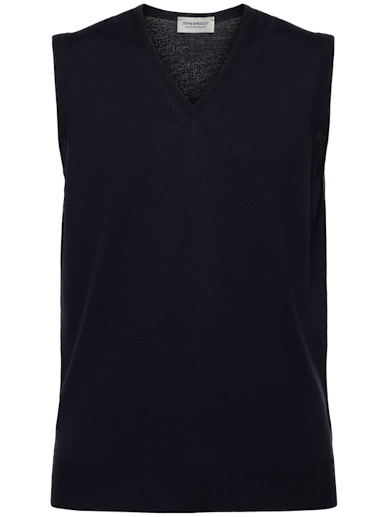 John Smedley: Gilet en maille de laine ultra-fine Hadfield - Bleu - men_0 | Luisa Via Roma