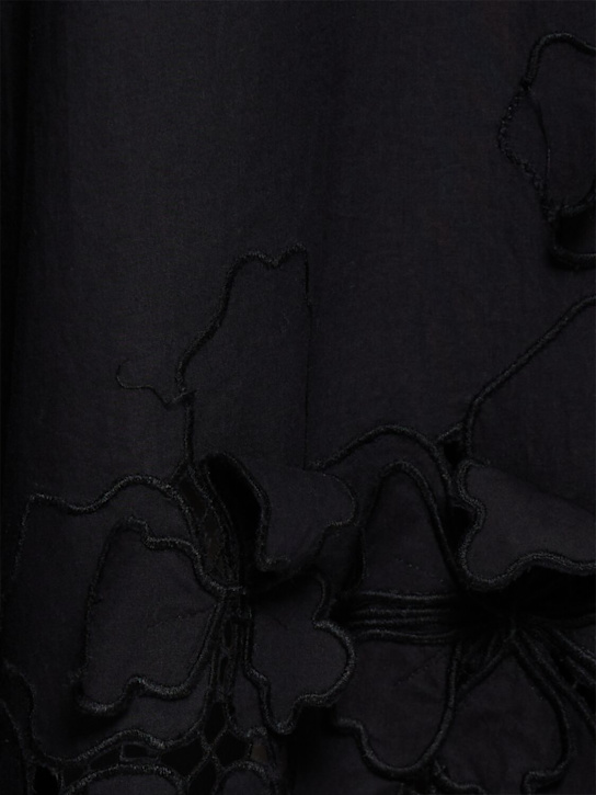 Forte_forte: En fleur embroidered poplin midi skirt - Black - women_3 | Luisa Via Roma