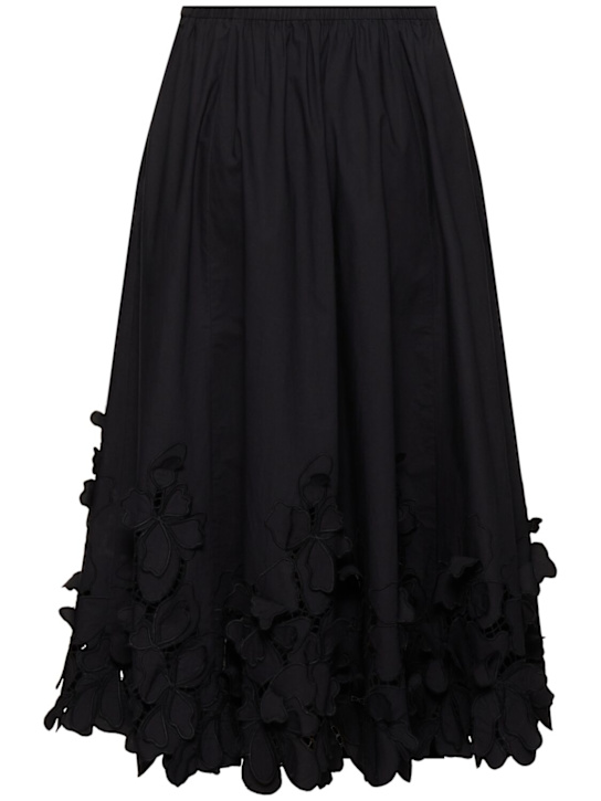 Forte_forte: En fleur embroidered poplin midi skirt - Black - women_4 | Luisa Via Roma