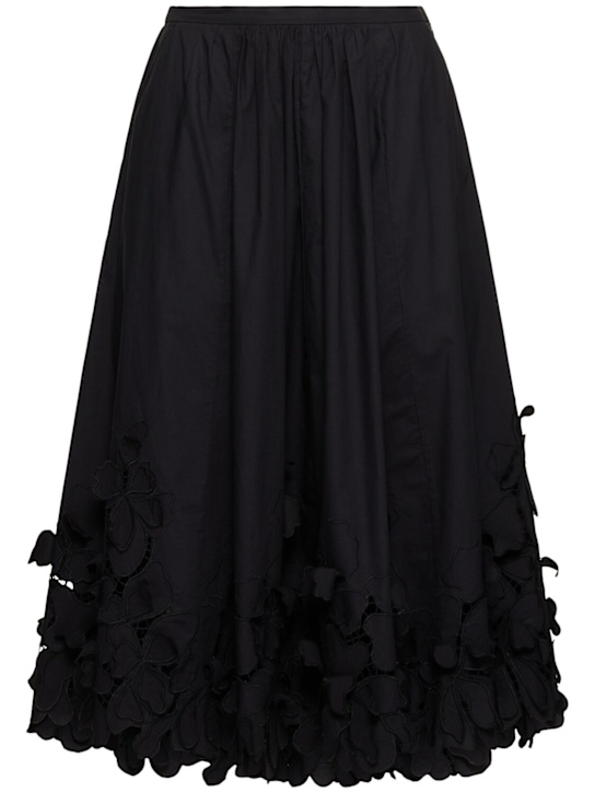 Forte_forte: En fleur embroidered poplin midi skirt - Black - women_0 | Luisa Via Roma
