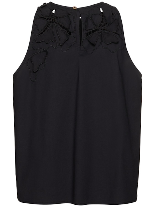 Forte_forte: En fleur embroidered poplin top - Black - women_4 | Luisa Via Roma