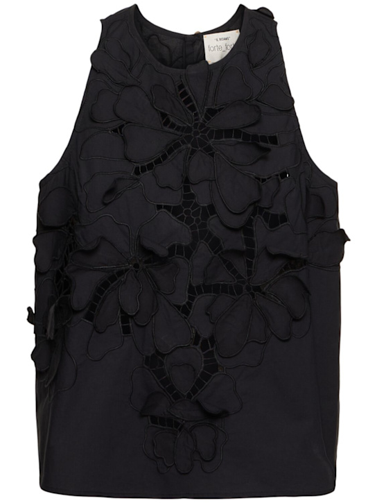 Forte_forte: En fleur embroidered poplin top - Black - women_0 | Luisa Via Roma