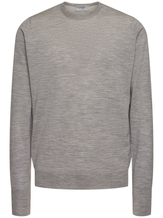 John Smedley: Marcus extrafine wool knit crew sweater - Silver/Grey - men_0 | Luisa Via Roma