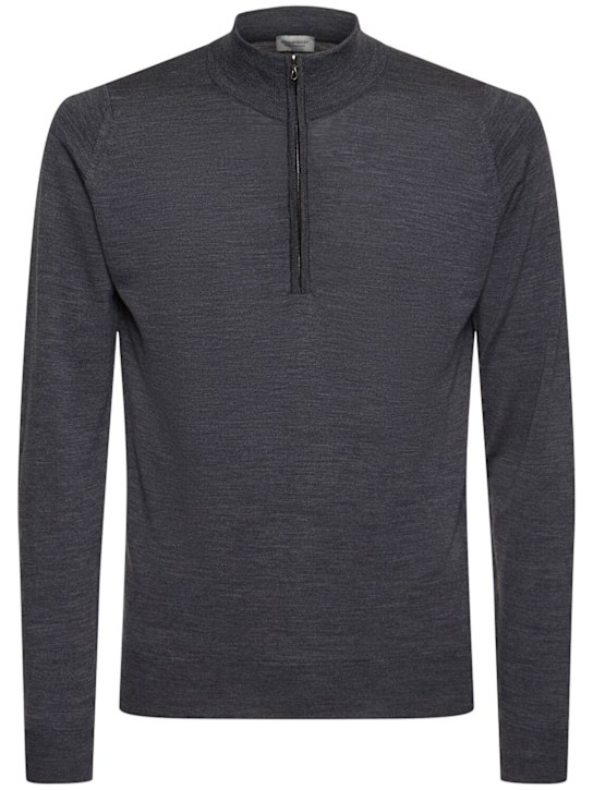 John Smedley: Barrow extrafine wool knit sweater - Grey/Black - men_0 | Luisa Via Roma