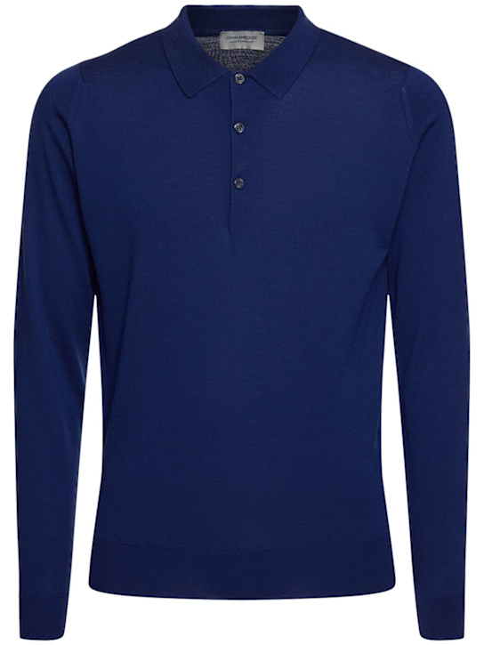 John Smedley: Belper extrafine wool knit polo sweater - Navy - men_0 | Luisa Via Roma