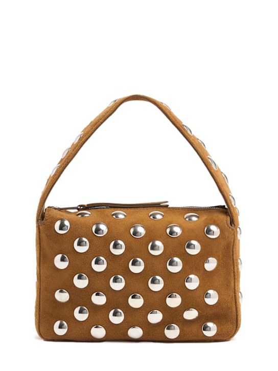 Khaite: Small Elena studded suede top handle bag - Mud - women_0 | Luisa Via Roma