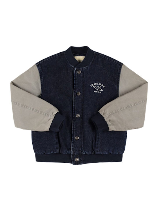 The New Society: Cotton denim bomber jacket - Blue - kids-boys_0 | Luisa Via Roma
