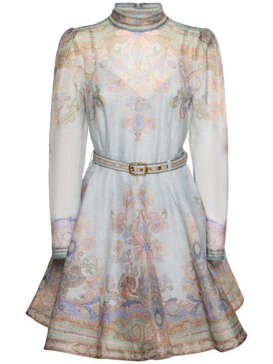 Zimmermann: Eden linen & silk organza mini dress - Blue/Multi - women_0 | Luisa Via Roma