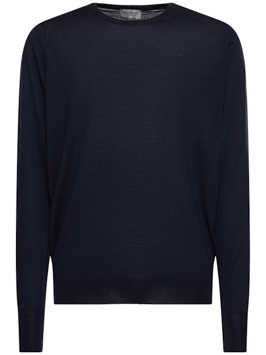 John Smedley: Marcus extrafine wool knit crew sweater - Blue - men_0 | Luisa Via Roma