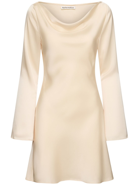 Reformation: Pike long sleeve satin mini dress - Beige - women_0 | Luisa Via Roma