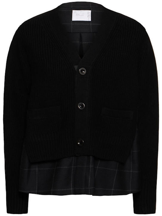 Sacai: Windowpane knit cardigan - women_0 | Luisa Via Roma