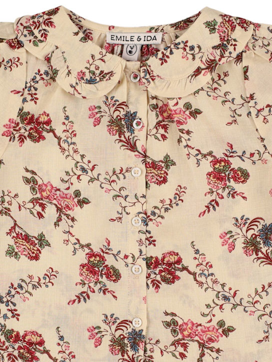 Emile & Ida: Camicia in popeline di cotone stampato - Beige/Multi - kids-girls_1 | Luisa Via Roma