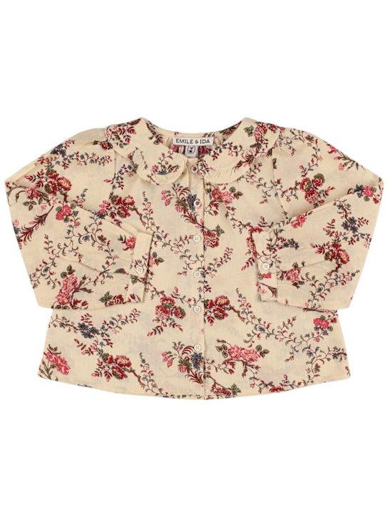 Emile & Ida: Camicia in popeline di cotone stampato - Beige/Multi - kids-girls_0 | Luisa Via Roma
