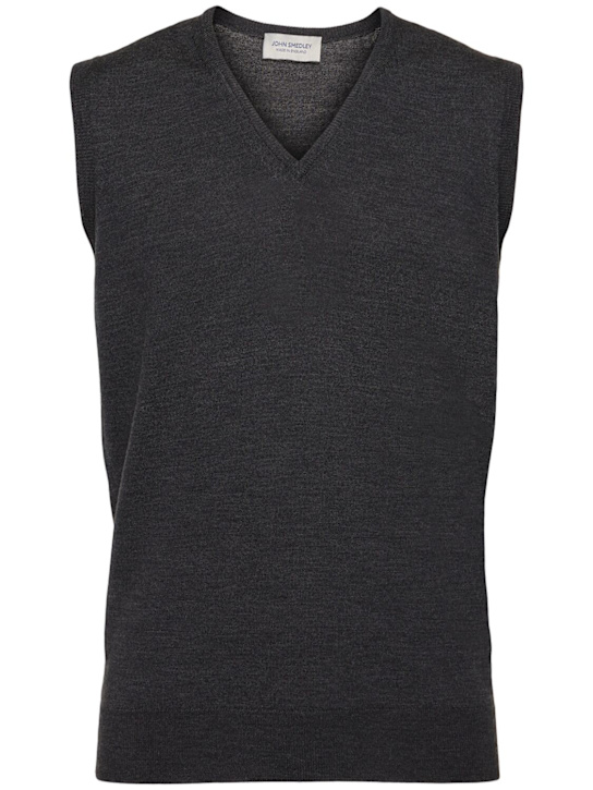 John Smedley: Hadfield extrafine wool knit vest - Black/Grey - men_0 | Luisa Via Roma