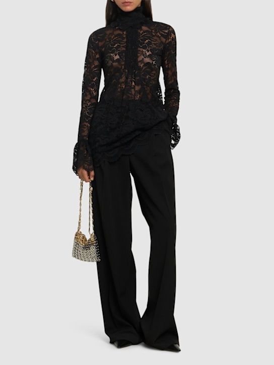 Rabanne: Stretch lace t-neck top - women_1 | Luisa Via Roma