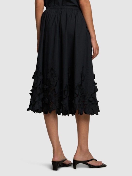 Forte_forte: En fleur embroidered poplin midi skirt - Black - women_2 | Luisa Via Roma