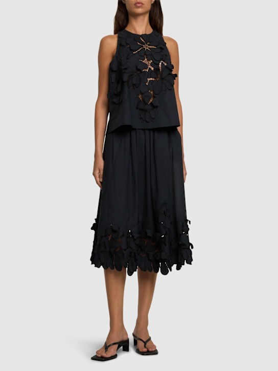 Forte_forte: En fleur embroidered poplin midi skirt - Black - women_1 | Luisa Via Roma
