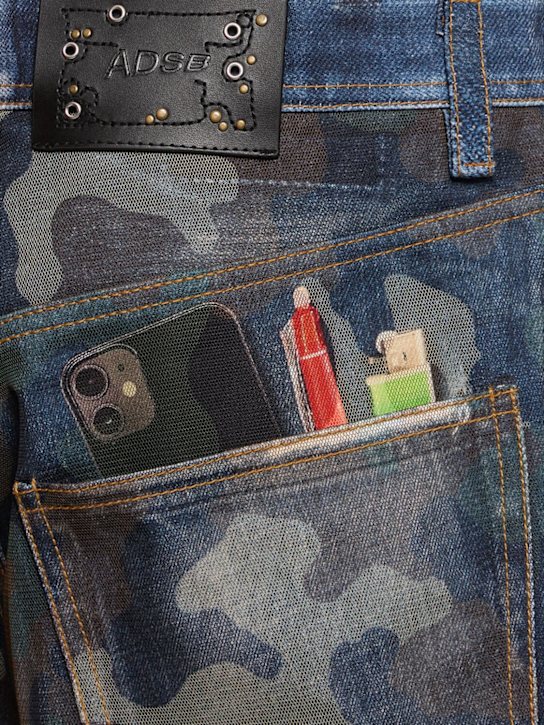 Andersson Bell: Unisex mesh layered printed denim pants - men_3 | Luisa Via Roma