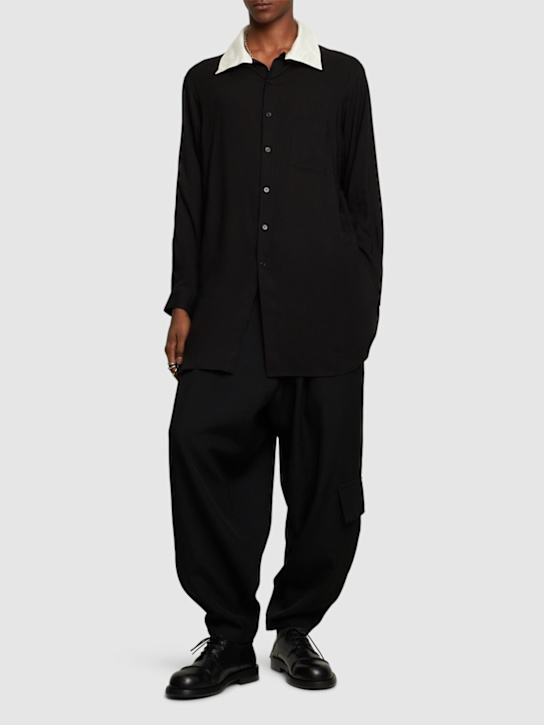 Yohji Yamamoto: U-stand collar cotton blend shirt - men_1 | Luisa Via Roma