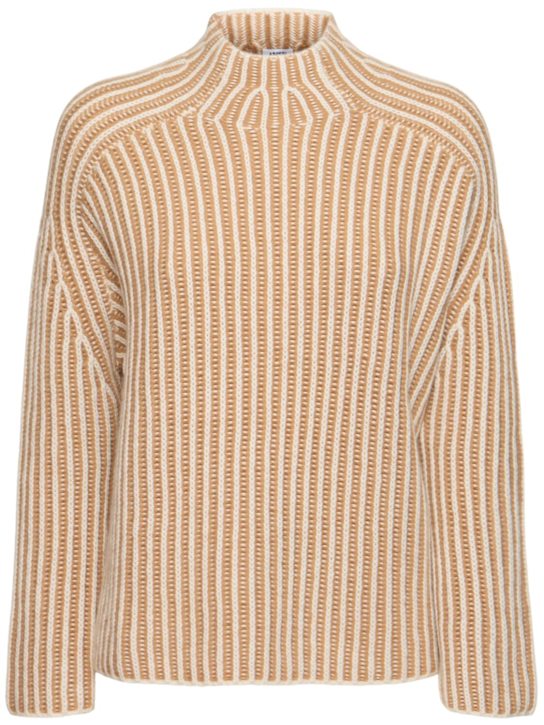 ASPESI: Mock neck wool blend knit sweater - Beige - women_0 | Luisa Via Roma