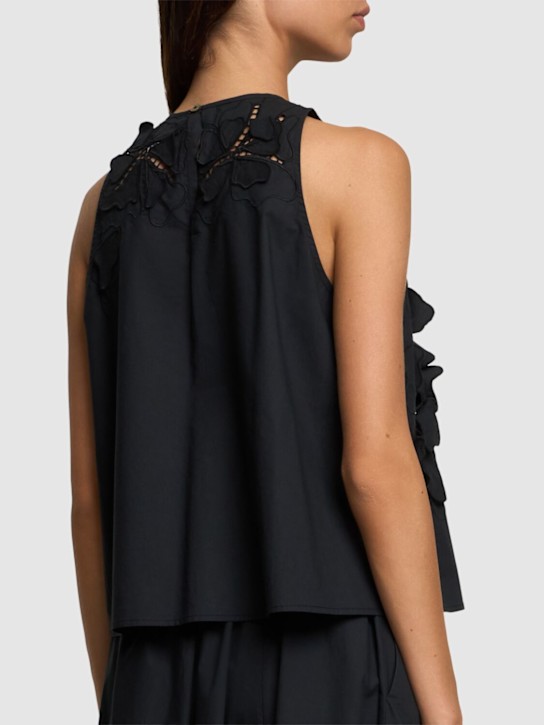 Forte_forte: En fleur embroidered poplin top - Black - women_2 | Luisa Via Roma