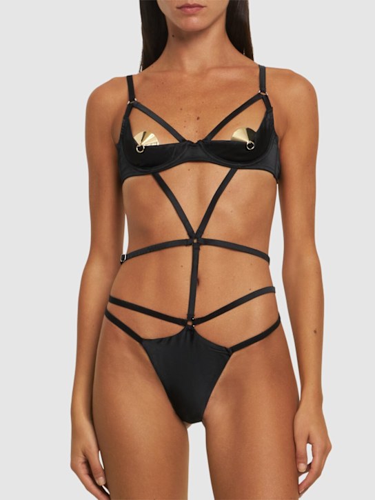 Fleur Du Mal: Strappy Bondage underwire bodysuit - women_1 | Luisa Via Roma