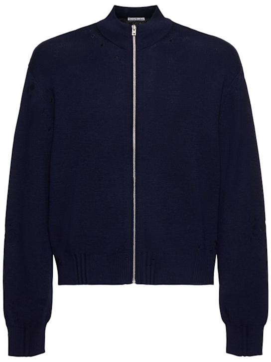 Acne Studios: Logo vintage wool blend zip sweater - men_0 | Luisa Via Roma
