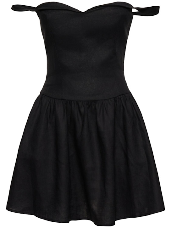 Reformation: Sora off-the-shoulder linen short dress - Black - women_0 | Luisa Via Roma