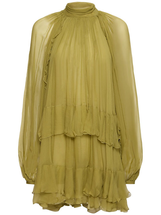 Chloé: Silk mousseline mini dress - women_0 | Luisa Via Roma