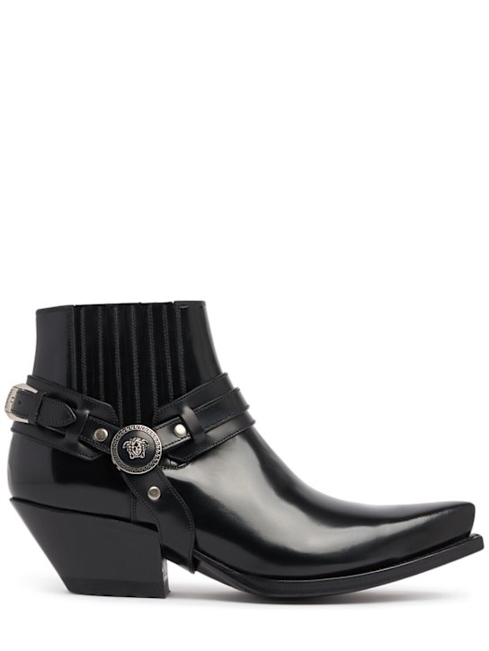 Versace: 50mm Leather western boots - Black - women_0 | Luisa Via Roma