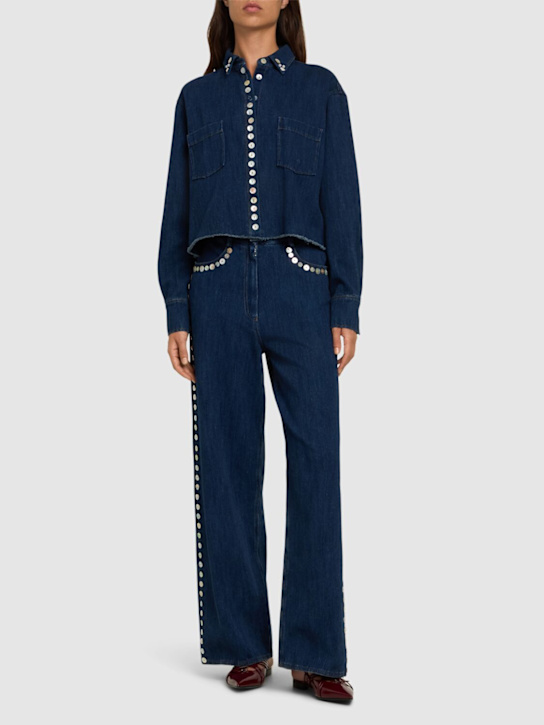 Forte_forte: Embroidered cotton denim shirt - women_1 | Luisa Via Roma