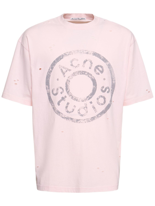 Acne Studios: Exford button logo t-shirt - Pink - men_0 | Luisa Via Roma