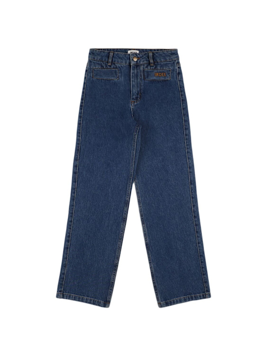 INDEE: Jean droit en denim taille mi-haute - Bleu Foncé - kids-girls_0 | Luisa Via Roma