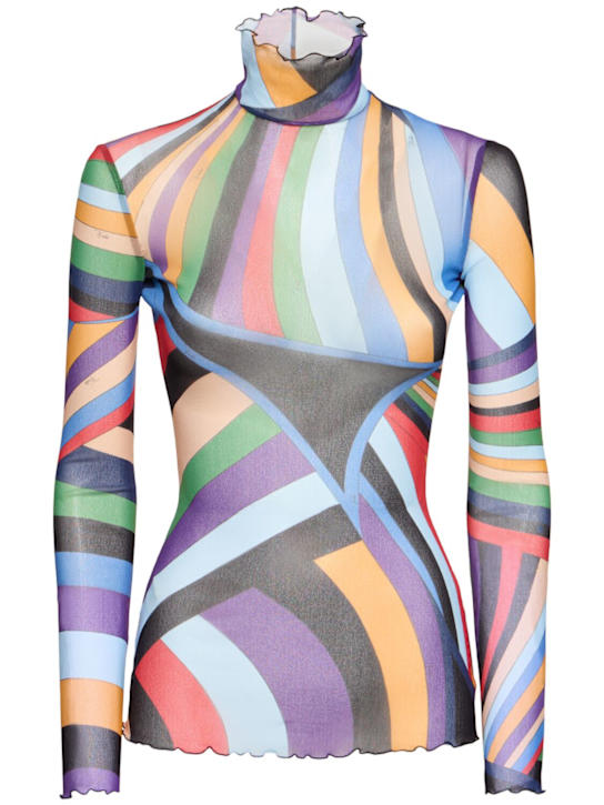 Pucci: Printed sheer long sleeve top - women_0 | Luisa Via Roma