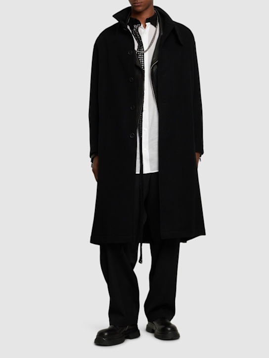 Yohji Yamamoto: J-stand collar wool blend coat - Black - men_1 | Luisa Via Roma