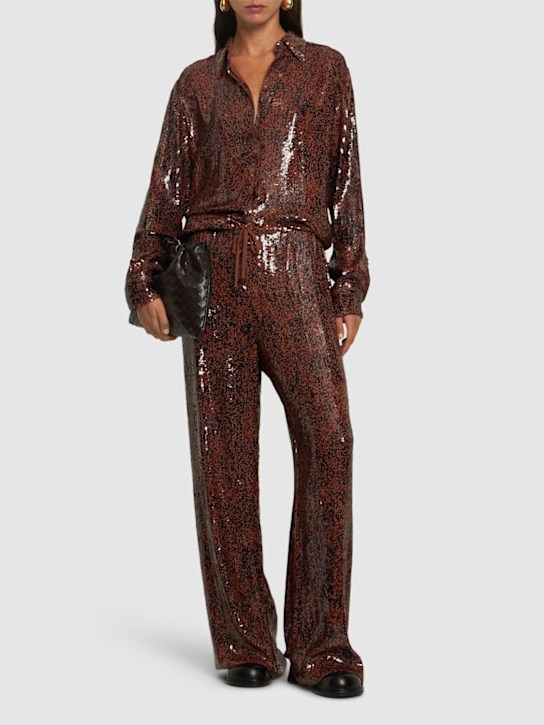 Dries Van Noten: Puvis sequined wide pants - Brown/Multi - women_1 | Luisa Via Roma