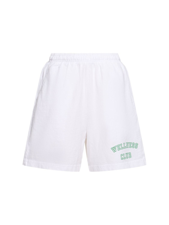 Sporty & Rich: Wellness Club flocked gym shorts - White - women_0 | Luisa Via Roma