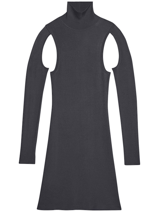 Helmut Lang: Viscose knit turtleneck midi dress - Dark Grey - women_0 | Luisa Via Roma