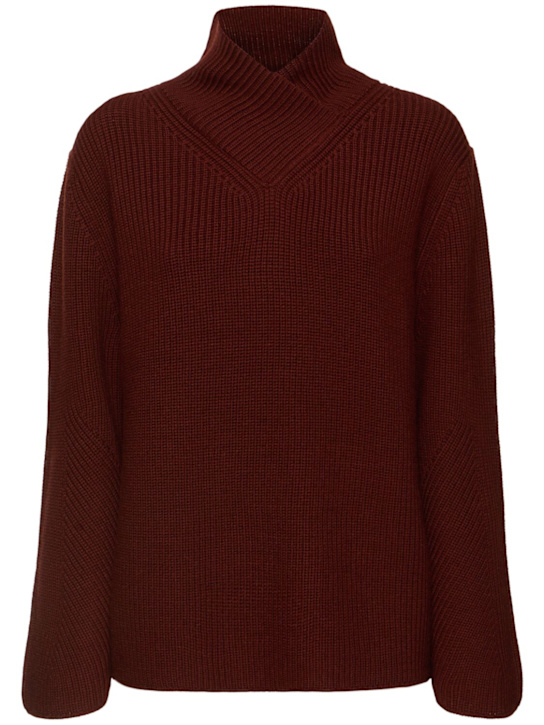 Forte_forte: Stretch wool crossover sweater - Brown - women_0 | Luisa Via Roma