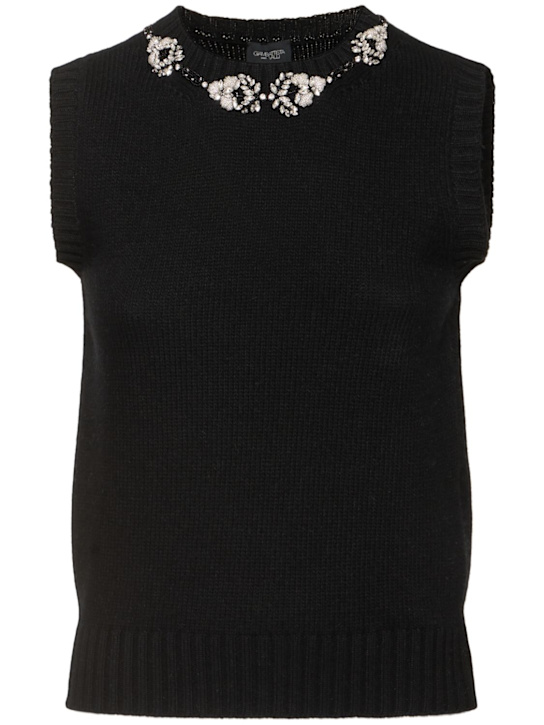 Giambattista Valli: Embellished sleeveless wool knit top - Black - women_0 | Luisa Via Roma
