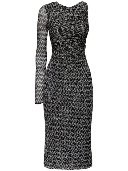 Missoni: Robe midi asymétrique en lurex à chevrons - Noir/Argent - women_0 | Luisa Via Roma