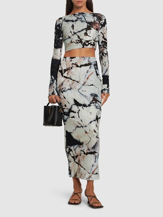 Roberto Cavalli: Marmo printed chenille top & skirt - women_1 | Luisa Via Roma