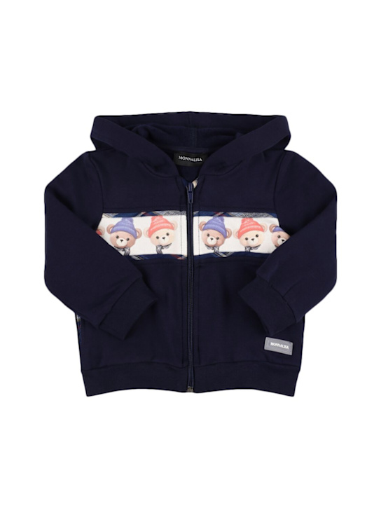 Monnalisa: Cotton blend zip hoodie - kids-boys_0 | Luisa Via Roma