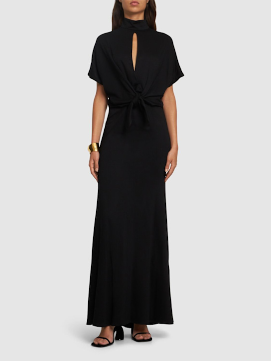 Roberto Cavalli: Draped jersey long dress - Black - women_1 | Luisa Via Roma