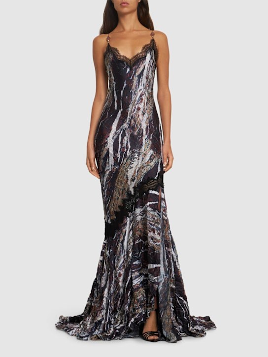 Roberto Cavalli: Marmo printed twill long dress - women_1 | Luisa Via Roma